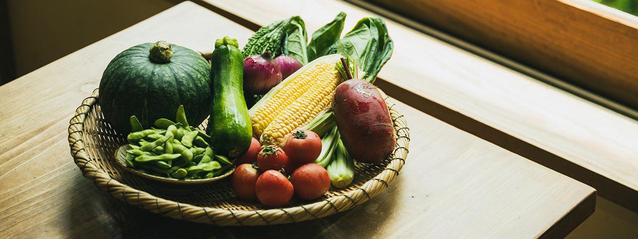 〈旅庵蕗薹（りょあんふきのとう）〉で食事に使われる朝採れの夏野菜