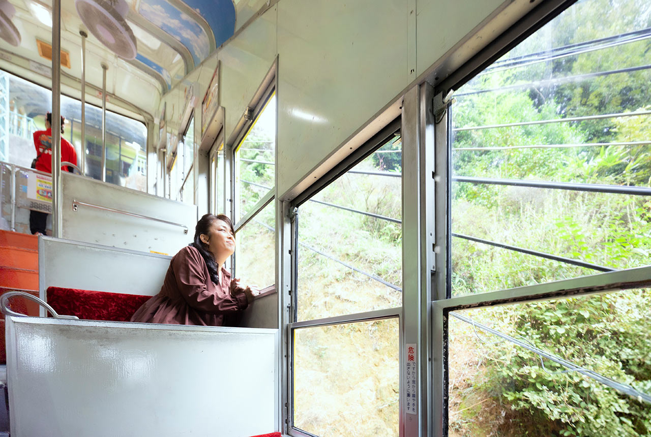 ケーブルカーからの景色を眺める