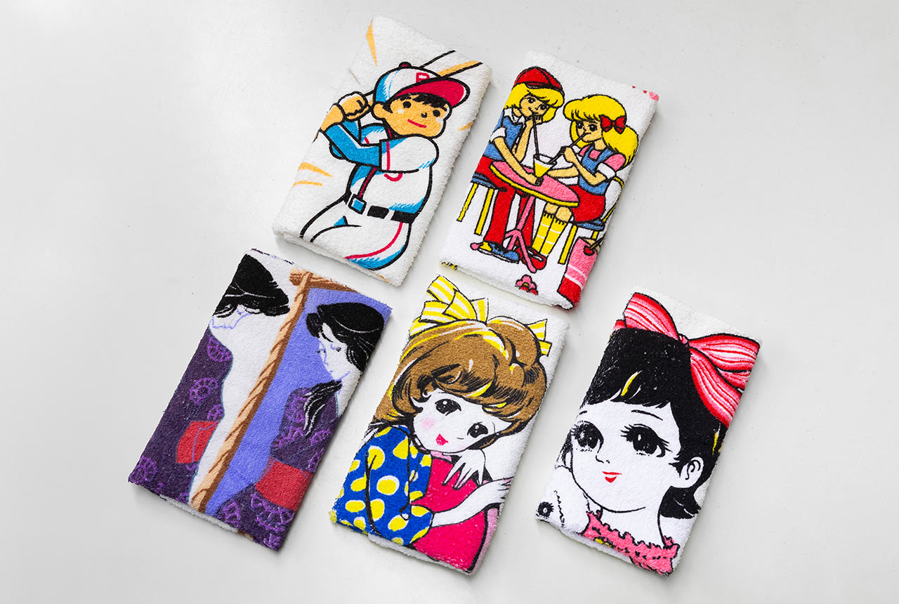 レトロなキャラクターが描かれたタオル５種