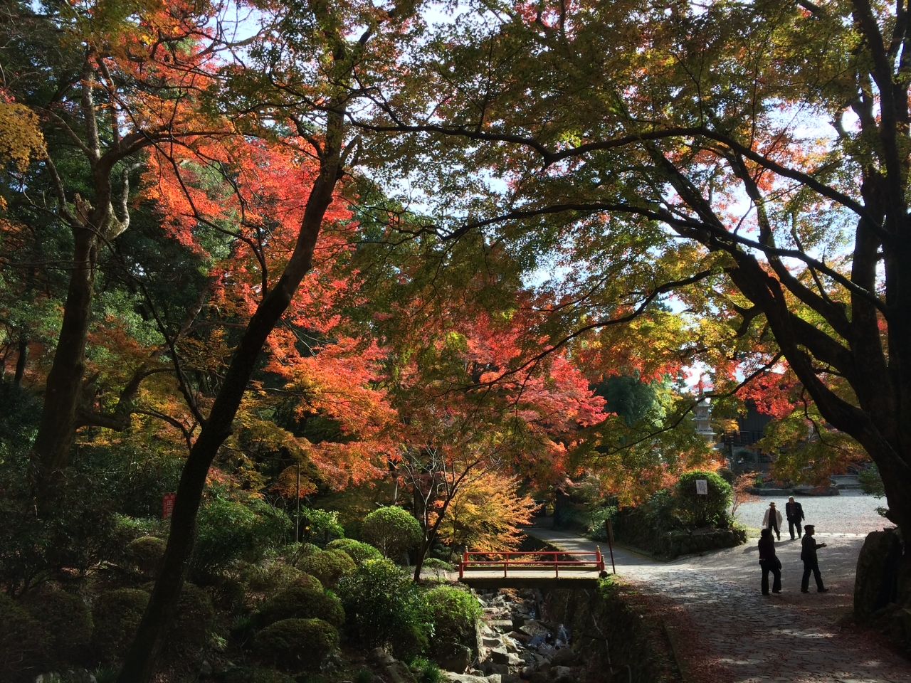両子寺の鬼石側から見た景色。右に護摩堂が。